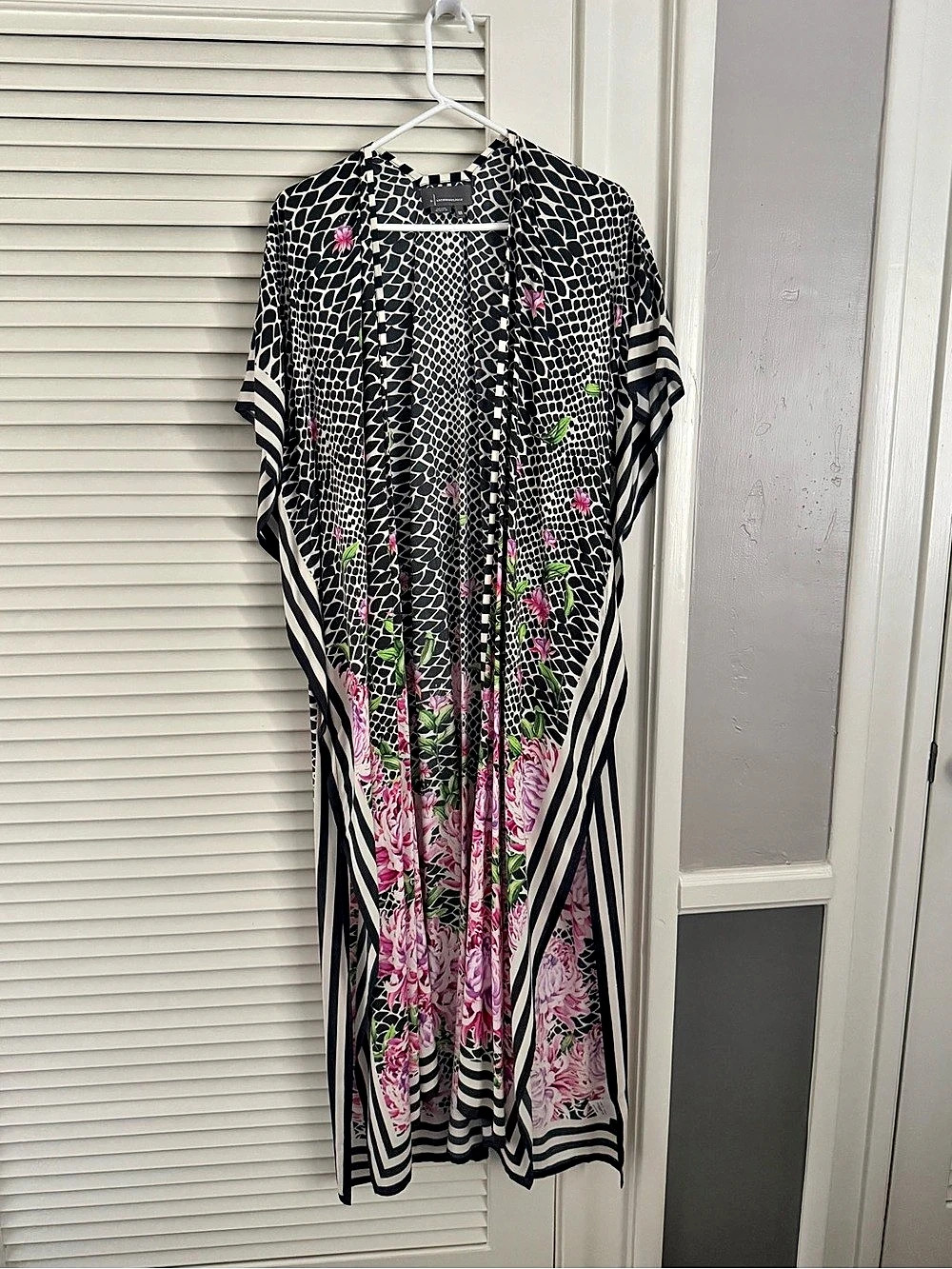 Anthropologie Floral Black & Pink Maxi Boho Kimono